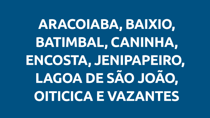 Aracoiaba, Baixio, Batimbal, Caninha, Encosta, Jenipapeiro, Lagoa de São João, Oiticica e Vazantes