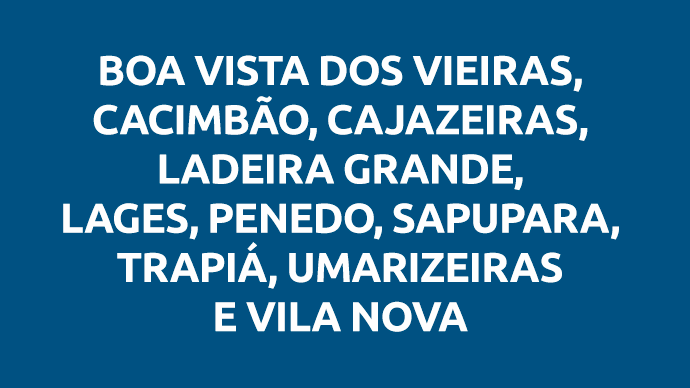 Boa Vista Dos Vieiras, Cacimbão, Cajazeiras, Ladeira Grande, Lages, Penedo, Sapupara, Trapiá, Umarizeiras e Vila Nova